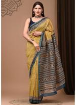 Chanderi Silk Yellow Traditional Wear Printed Saree